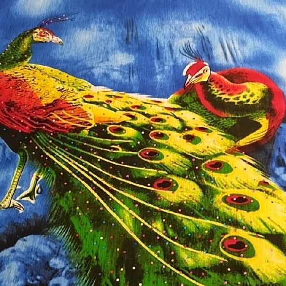 Lightweight Stretchy Peacock Print Blue Women's coverup Lounge Top - Picture 4 of 11